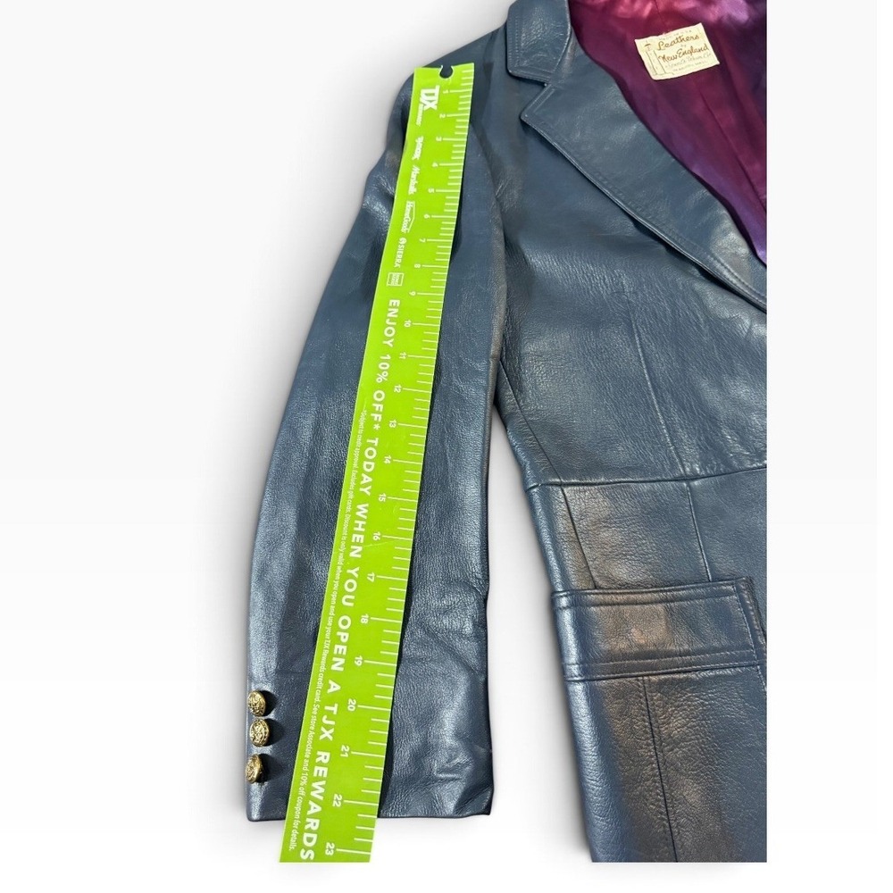 Unisex? Leathers by New England Blue Leather Blazer Jacket Gold Crest Buttons 38 - Picture 8 of 15